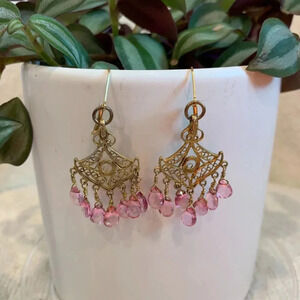 Handmade Pink Tourmaline Gold Vermeil Fan-Shaped Drop Earrings Bespoke Jewelry